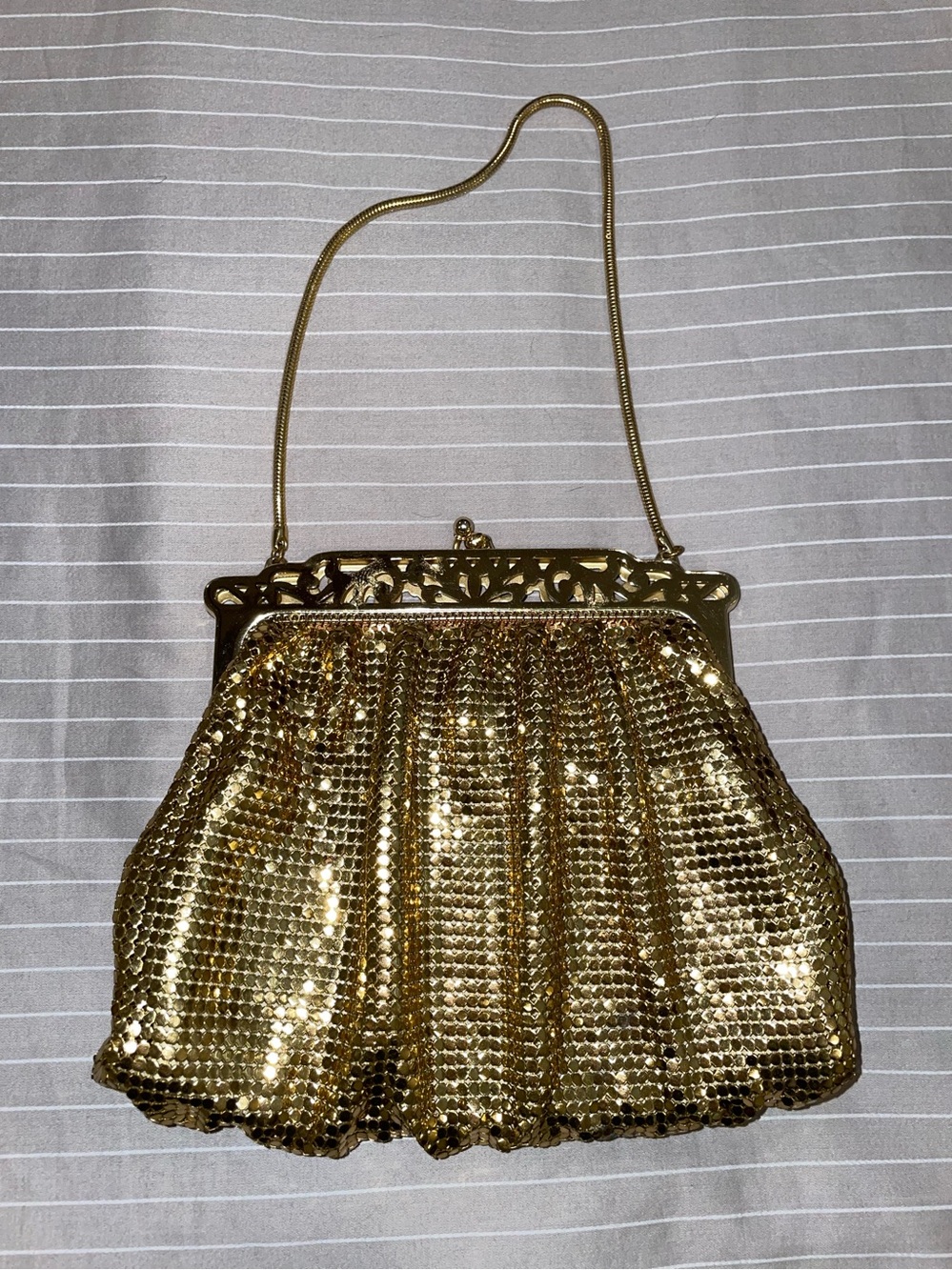 Vintage Whiting and Davis Gold Mesh Evening Wristlet Handbag